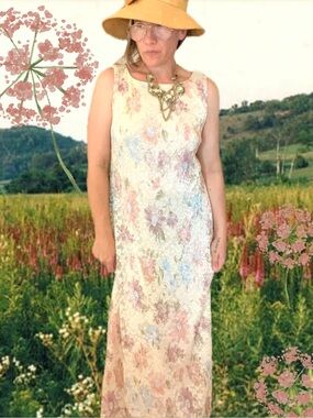 Vintage 90’s Y2K Cottagecore Floral Lace Whimsical Maxi Prairie Maxi Dress